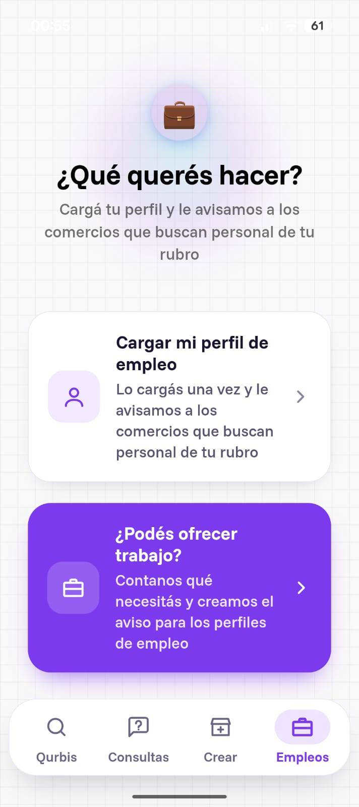 Pantalla de Empleos de Qurbis